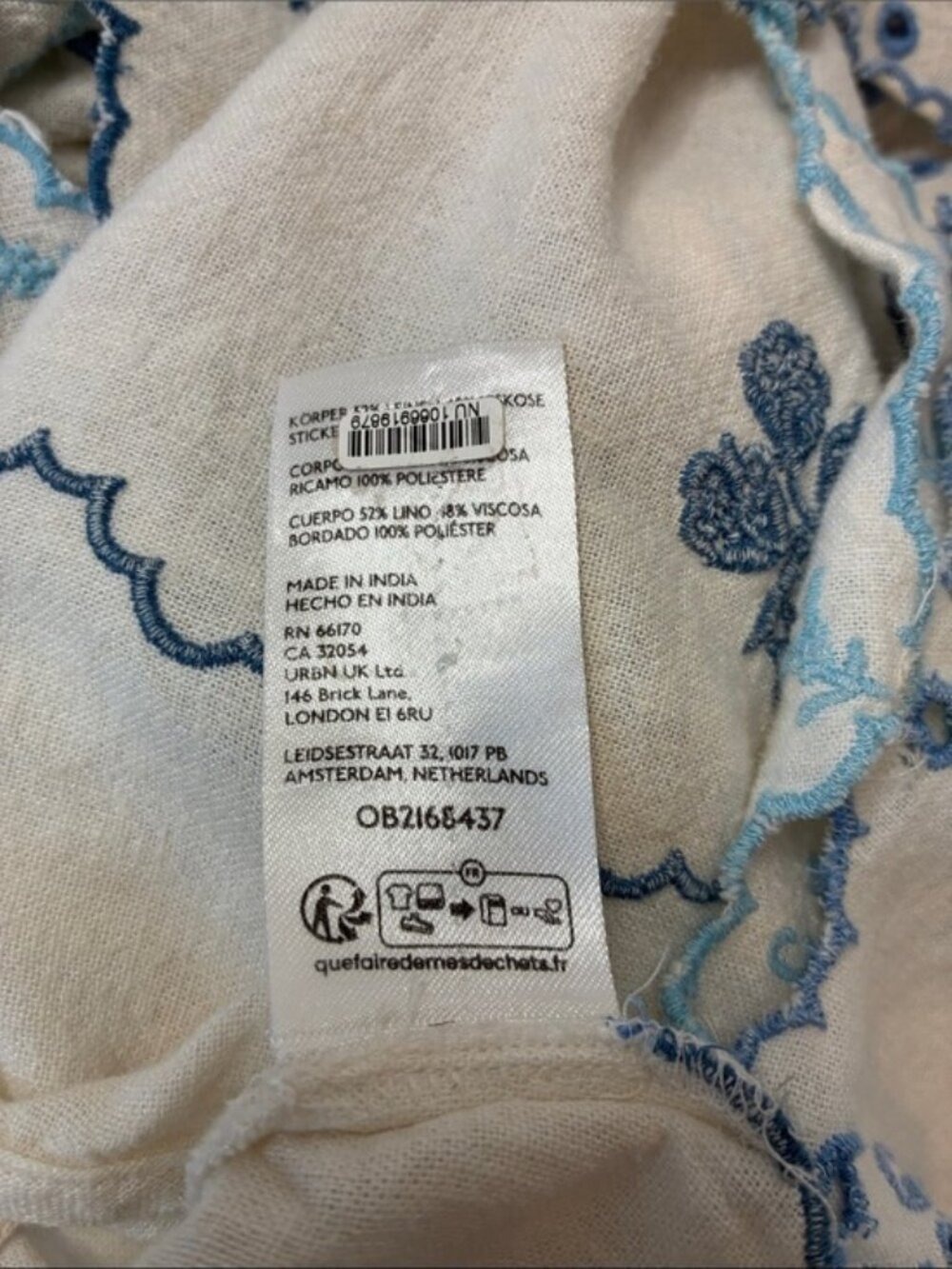 Anthropologie Patchwork Hanky Linen Top Blue Embroidery Cut-Out M - Picture 7 of 8